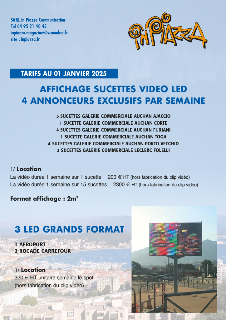 InPiazza Communication tarifs 2025 affichages sucettes LED